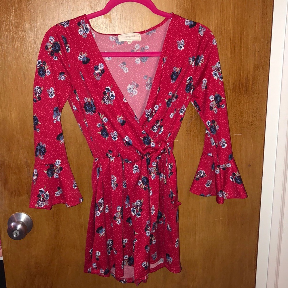 Floral Romper with Wrap Details and Bell Sleeves
